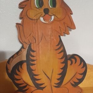 Vintage Hand Painted Wooden Cat Decor